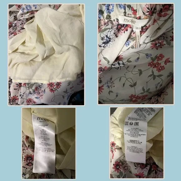 Maje | Modern Cottagecore | Lined |Silk | Butterfly Ladybug Ruffled Floral Dress - Picture 12 of 13